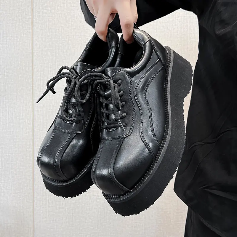 men fashion wedding party dress genuine leather shoes lace-up oxfords shoe brand designer platform sneakers black trend footwear