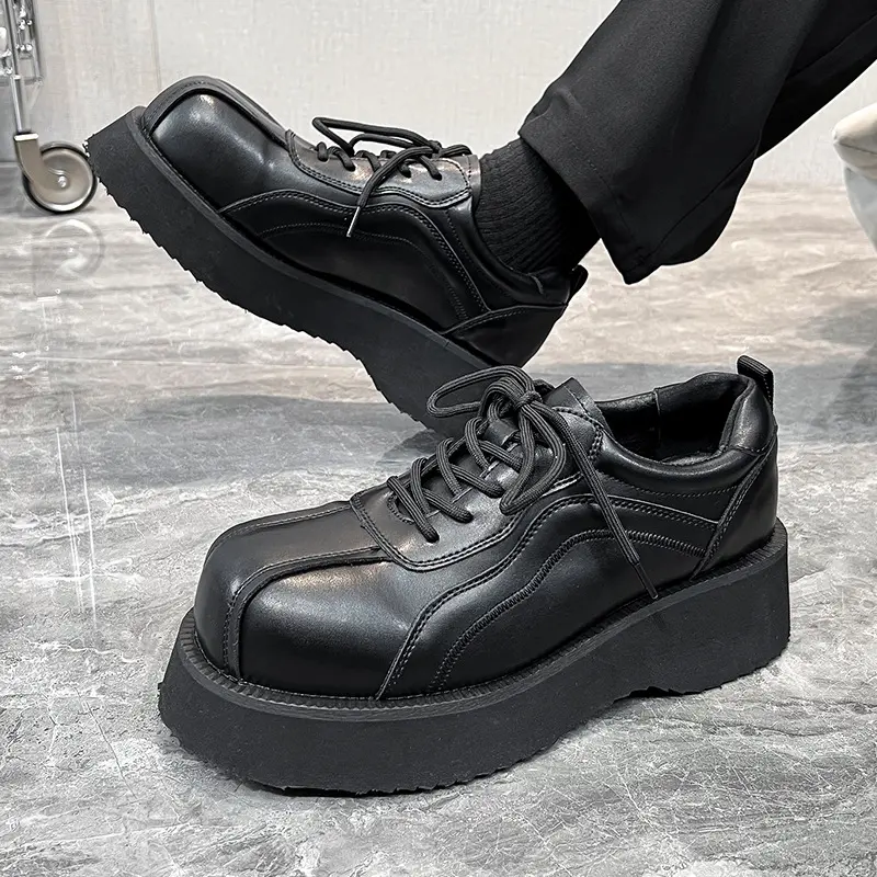 men fashion wedding party dress genuine leather shoes lace-up oxfords shoe brand designer platform sneakers black trend footwear