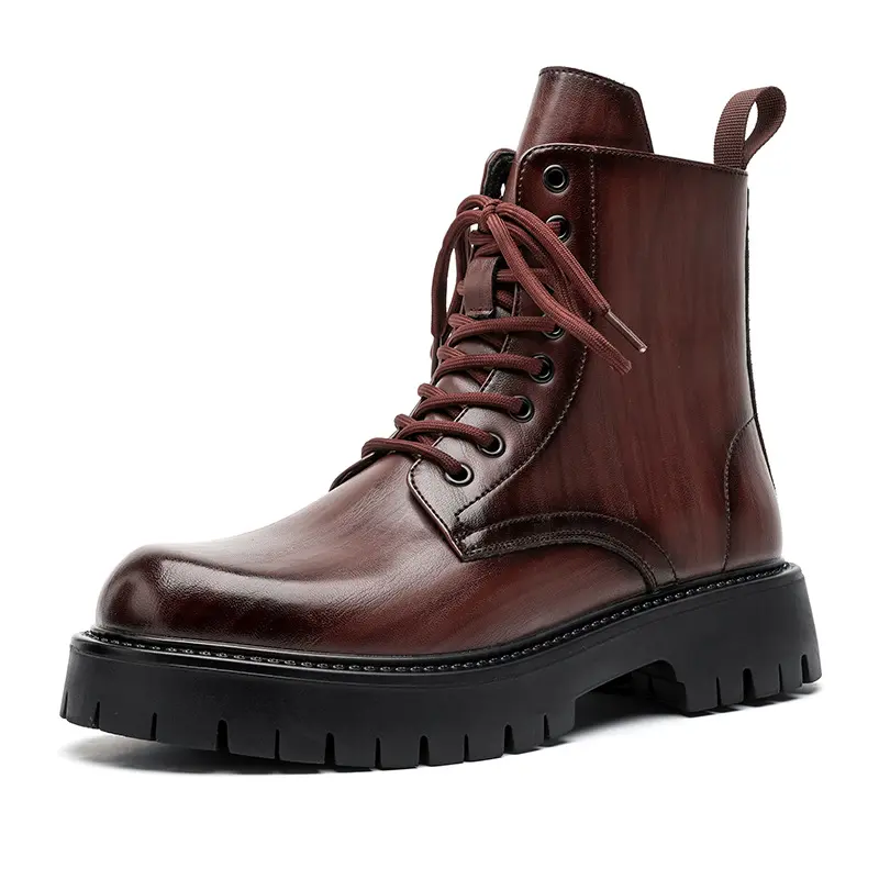 large size mens fashion original leather boots black brown platform shoes stage nightclub dress cowboy high motorcycle botas man
