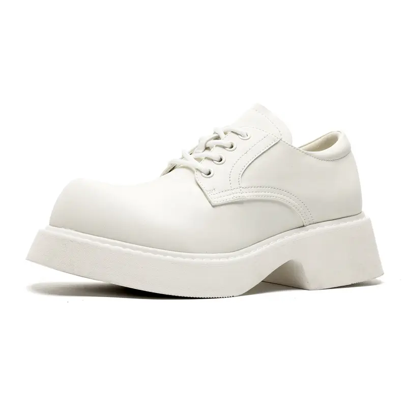 men fashion white genuine leather shoes lace-up platform derby shoe punk rock dress big toe stylish sneakers youth footwear mans