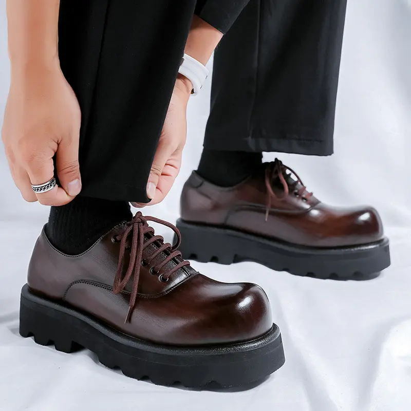 men casual business wedding formal dress platform shoes lace-up oxfords shoe black brown original leather sneakers mans footwear