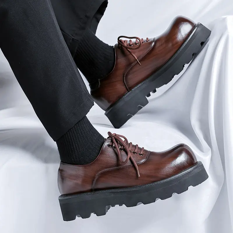 men casual business wedding formal dress platform shoes lace-up oxfords shoe black brown original leather sneakers mans footwear