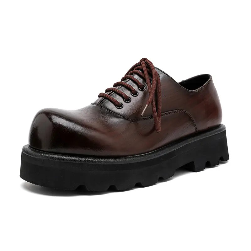 men casual business wedding formal dress platform shoes lace-up oxfords shoe black brown original leather sneakers mans footwear
