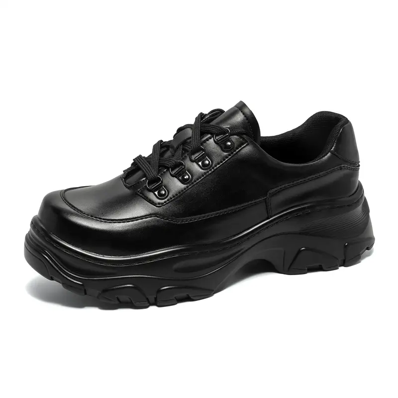 British style mens casual platform shoes lace-up genuine leather oxfords shoe black trendy sneakers youth street footwear zapato