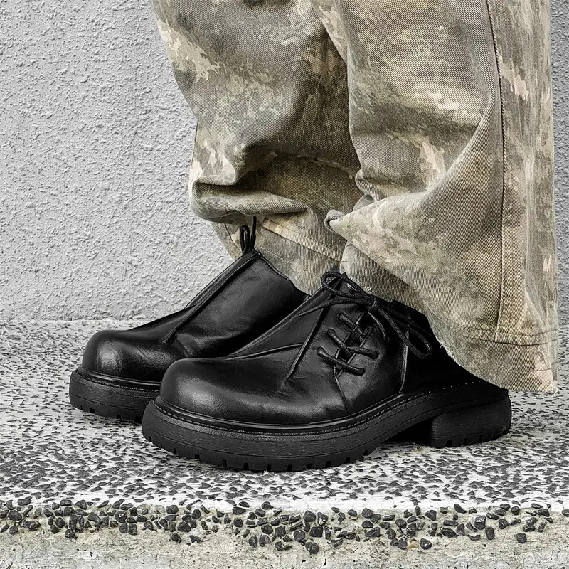 large size mens fashion platform shoes black stylish original leather shoe punk rock dress designer sneakers breathable footwear