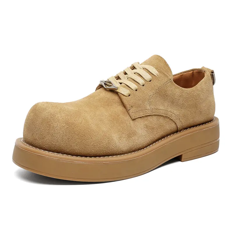 mens casual cow suede leather shoes lace-up platform shoe outdoors cowboy tooling work sneakers big toe cool stylish footwear