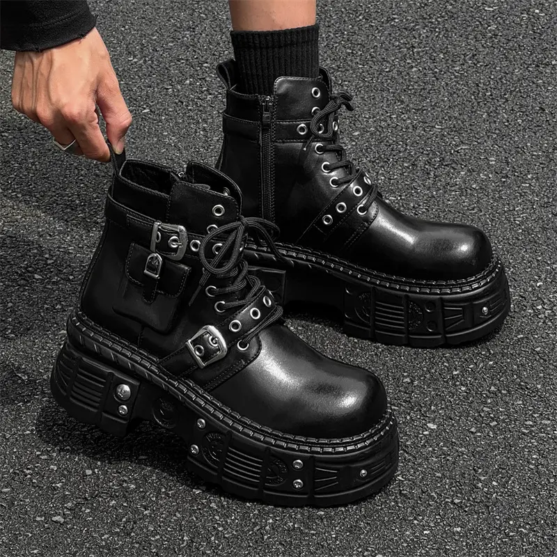 big size men luxury fashion punk gothic genuine leather boots brand designer shoes shoes cowboy platform boot cool ankle botas