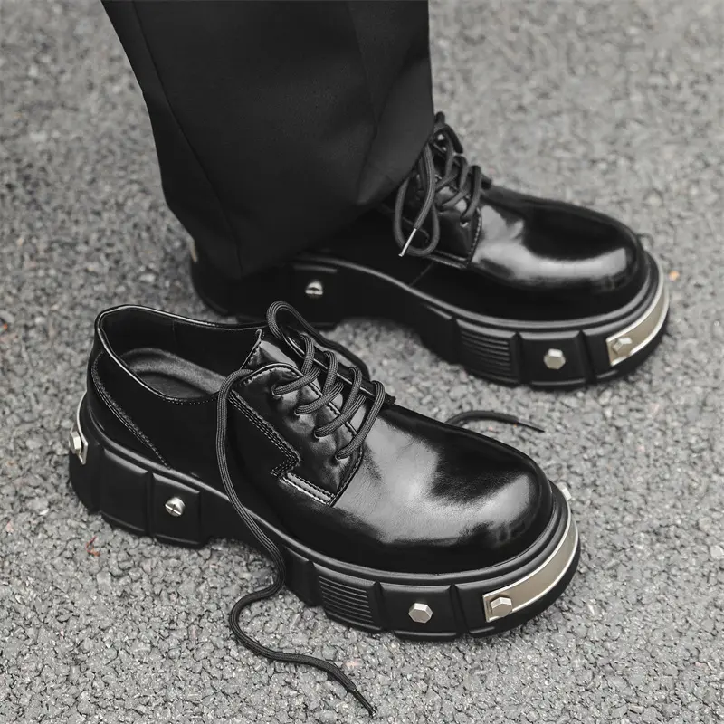 men luxury fashion punk hip hop dress platform shoes lace-up genuine leather derby shoe brand designer sneakers stylish footwear