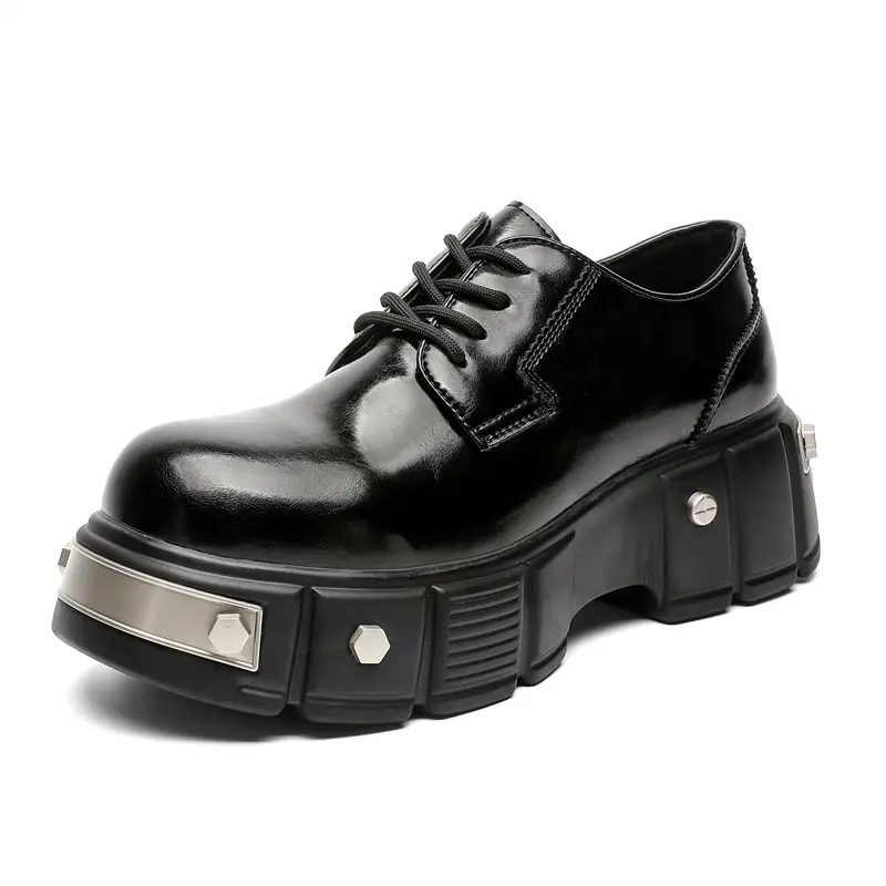men luxury fashion punk hip hop dress platform shoes lace-up genuine leather derby shoe brand designer sneakers stylish footwear