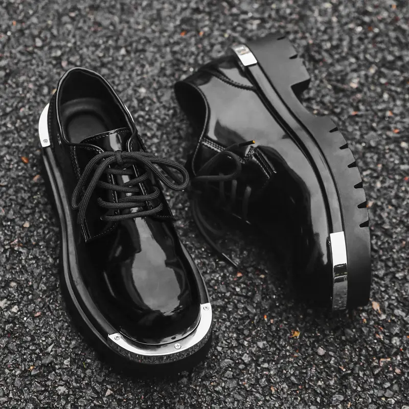 men fashion party banquet dress platform shoes lace-up natural leather derby shoe black stylish sneakers gentleman footwear mans