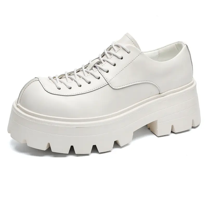 Korean style mens casual original leather shoes black white lace-up oxfords shoe punk rock dress platform sneakers mans footwear
