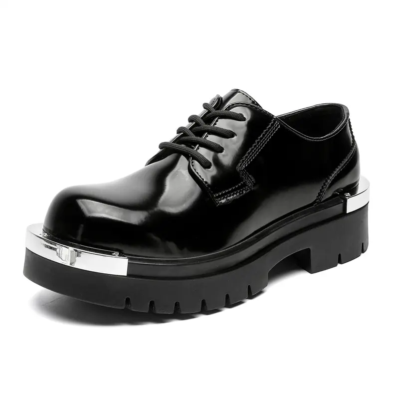 men fashion party banquet dress platform shoes lace-up natural leather derby shoe black stylish sneakers gentleman footwear mans