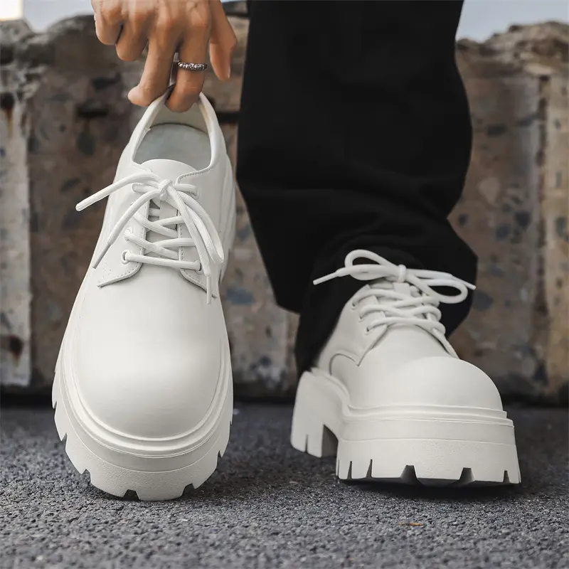 large size men's casual platform shoes lace-up derby shoe big toe tooling work sneakers party prom genuine leather footwear mans