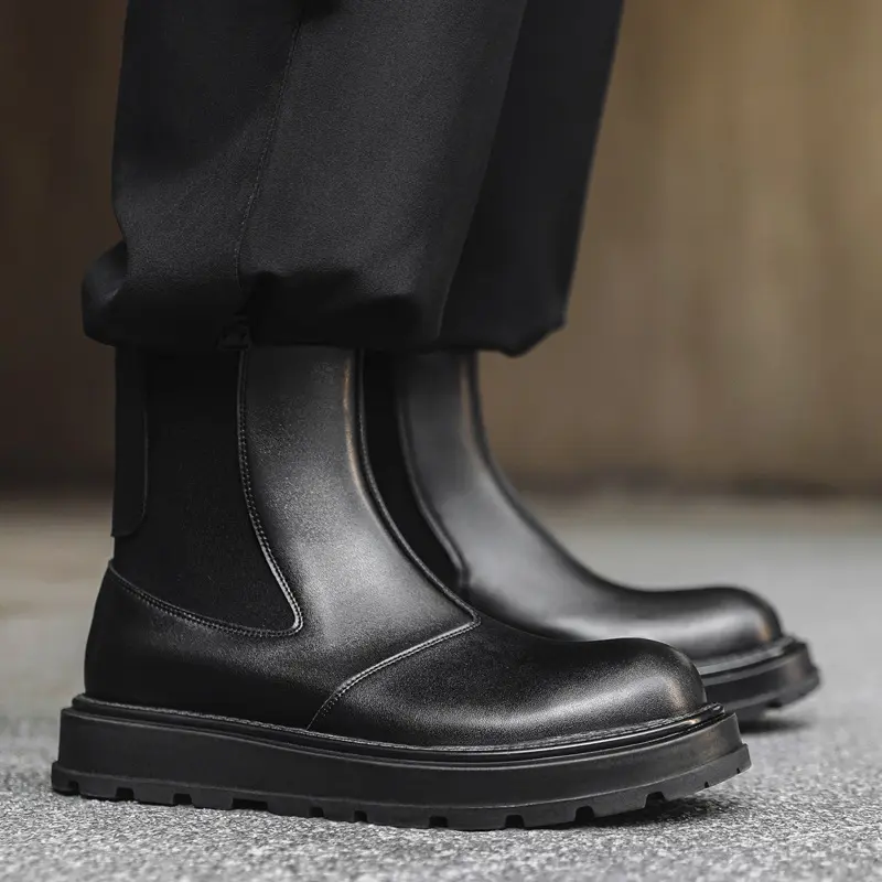 men's fashion punk stage dress chelsea boots black trendy natural leather shoes cowboy platform boot spring autumn ankle botas