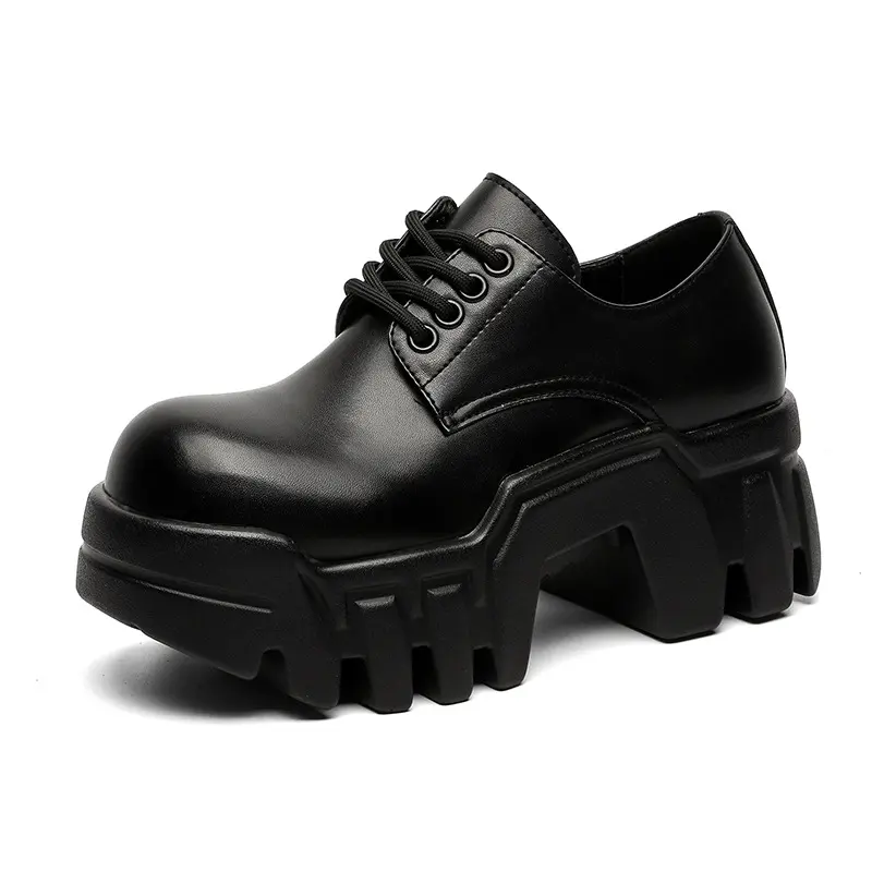 men luxury fashion punk gothic platform shoes lace-up original leather shoe brand designer heavy metal motorcycle footwear male