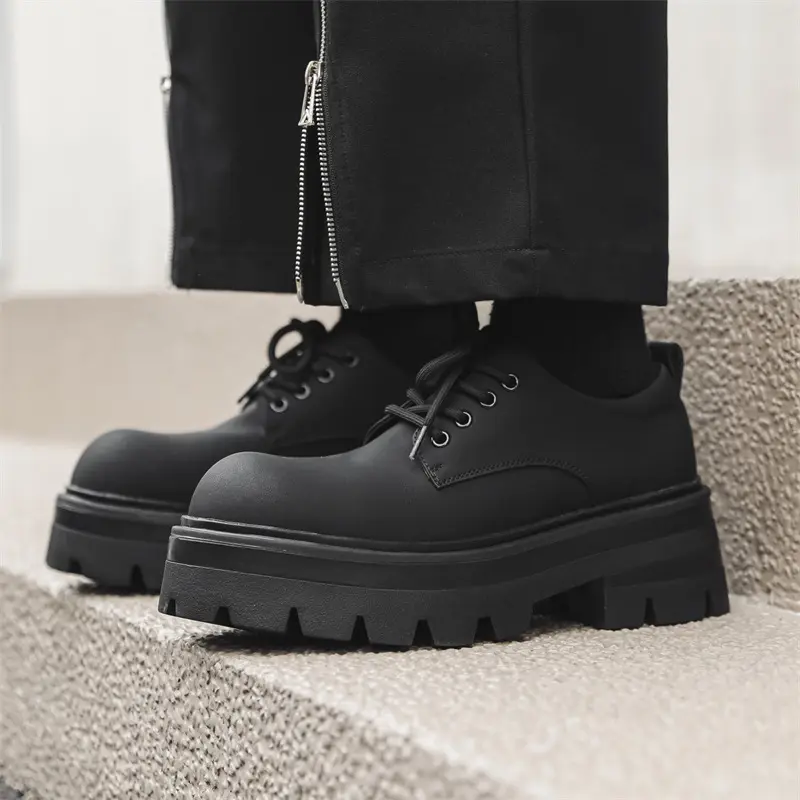 large size men's casual platform shoes lace-up derby shoe big toe tooling work sneakers party prom genuine leather footwear mans