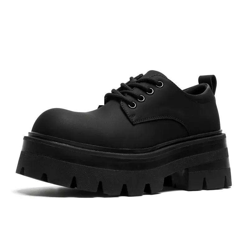 large size men's casual platform shoes lace-up derby shoe big toe tooling work sneakers party prom genuine leather footwear mans
