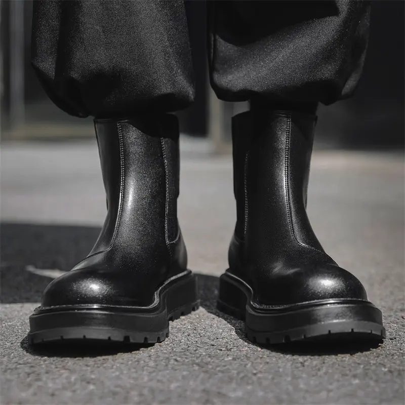 men's fashion punk stage dress chelsea boots black trendy natural leather shoes cowboy platform boot spring autumn ankle botas