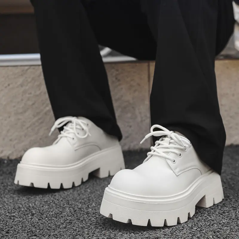 mens casual punk rock platform shoes lace-up genuine leather shoes black white big toe sneakers youth street designer footwear