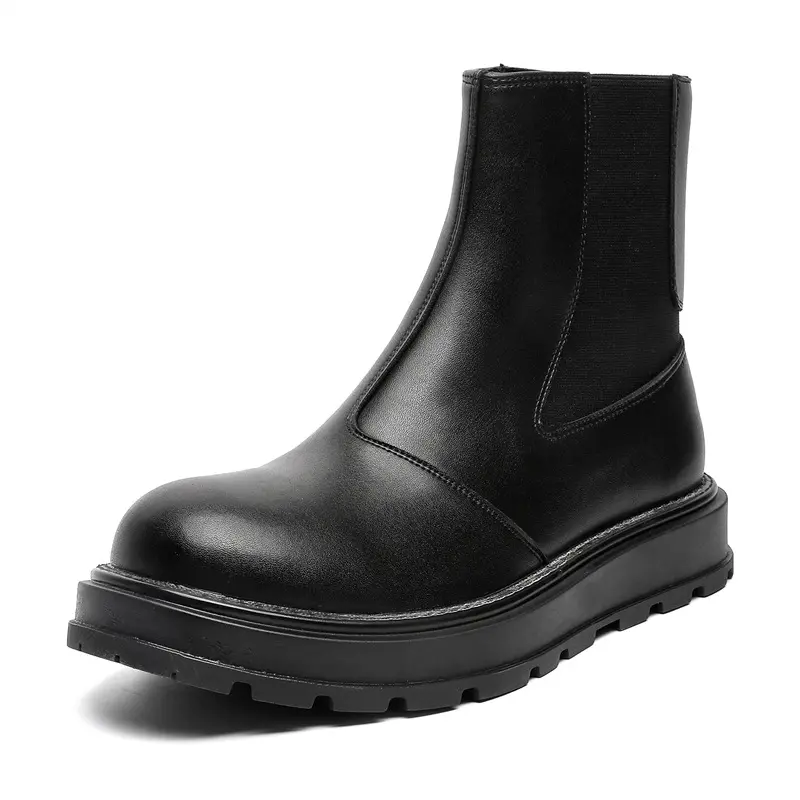 men's fashion punk stage dress chelsea boots black trendy natural leather shoes cowboy platform boot spring autumn ankle botas