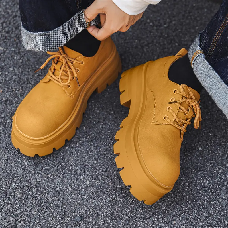 mens casual punk rock platform shoes lace-up genuine leather shoes black white big toe sneakers youth street designer footwear