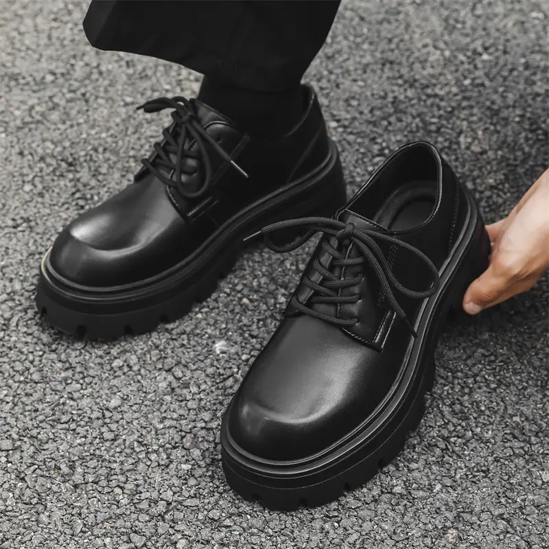 men casual business wedding formal dress platform shoes lace-up derby shoe black stylish original leather sneakers mans footwear