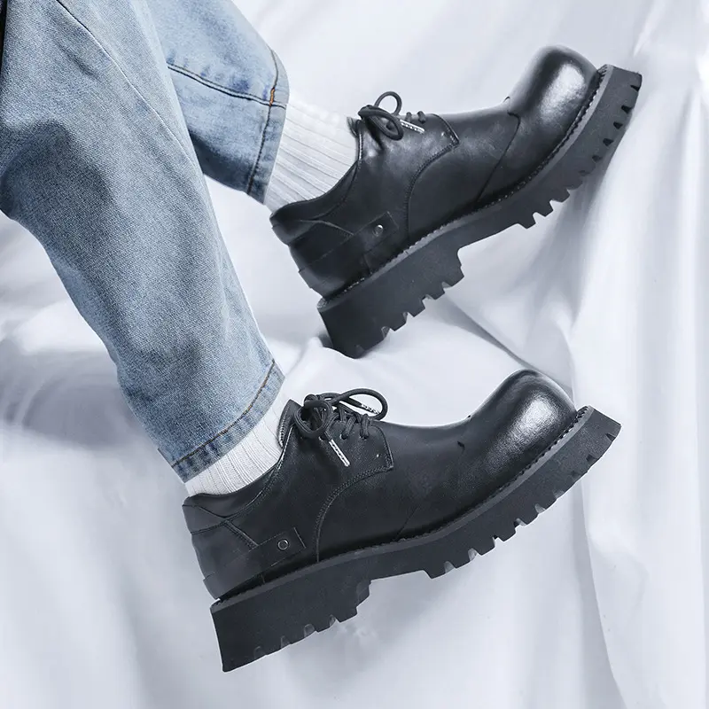 mens fashion wedding party dress genuine leather shoes black stylish platform oxfords shoe big toe tooling sneakers man footwear