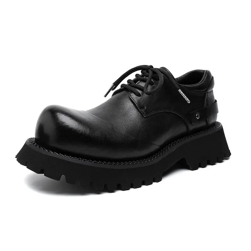 mens fashion wedding party dress genuine leather shoes black stylish platform oxfords shoe big toe tooling sneakers man footwear
