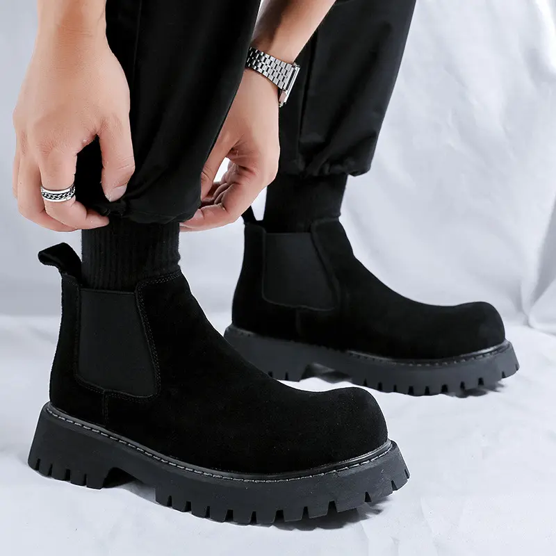 British style men casual chelsea boots slip-on cow suede leather shoes cowboy platform boot spring autumn cool ankle botas mans