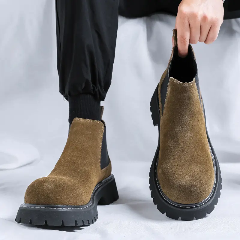 British style men casual chelsea boots slip-on cow suede leather shoes cowboy platform boot spring autumn cool ankle botas mans