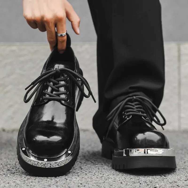 mens fashion party nightclub dress original leather shoes lace-up derby shoe black trendy platform sneakers gentleman footwear