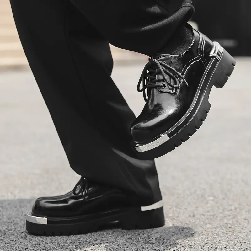 mens fashion party nightclub dress original leather shoes lace-up derby shoe black trendy platform sneakers gentleman footwear