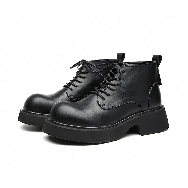 men casual platform boots black trendy natural leather shoes business office dresses cool ankle boot spring autumn short botas