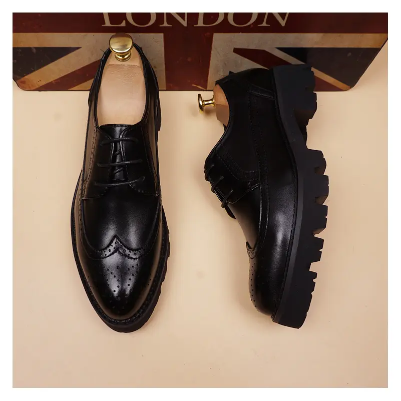 men fashion party nightclub dress original leather shoes lace-up carved brogue shoe black stylish platform sneakers man footwear