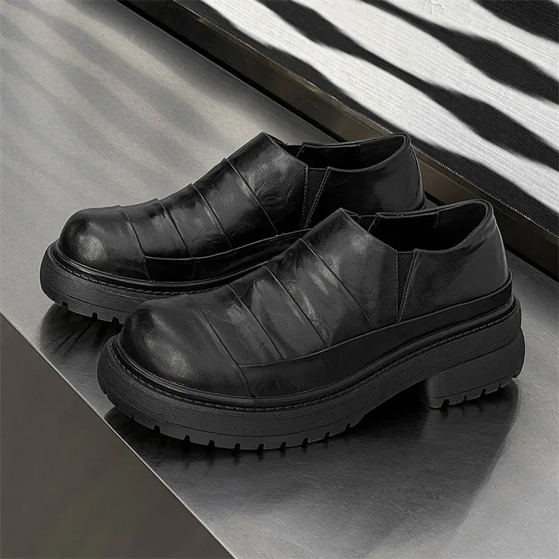 men casual business office dress platform shoes slip-on original leather shoe black trendy designer sneakers breathable footwear