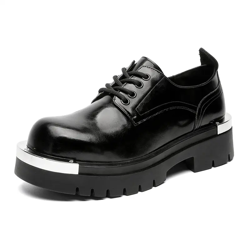 mens fashion party nightclub dress original leather shoes lace-up derby shoe black trendy platform sneakers gentleman footwear