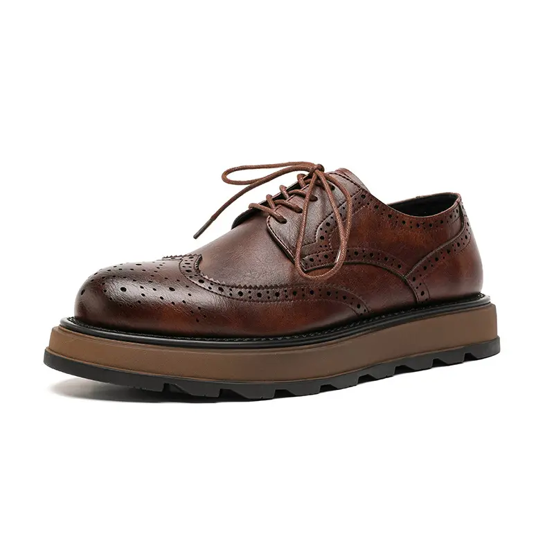 men luxury fashion wedding party dress platform shoes lace-up carved brogue shoe black brown genuine leather sneakers designer