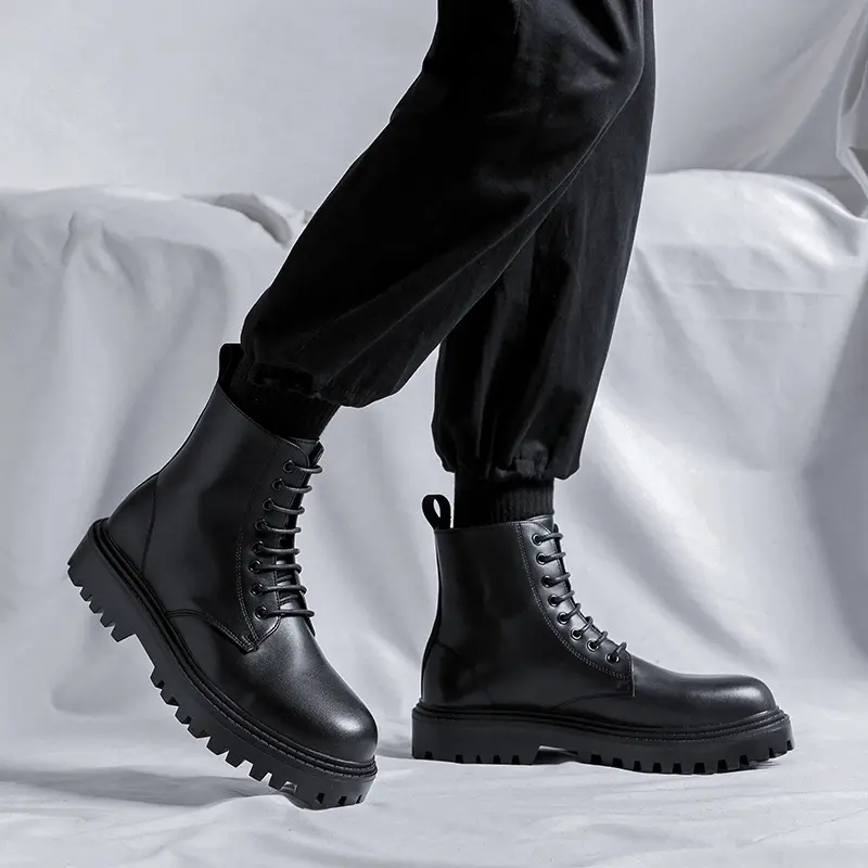 England style men's leisure motorcycle boots lace-up natural leather shoes cowboy platform boot autumn winter short botas hombre