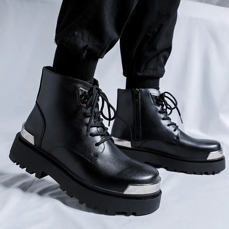 mens fashion platform boots black trendy brand designer shoes party nightclub dress cowboy natural leather boot cool ankle botas