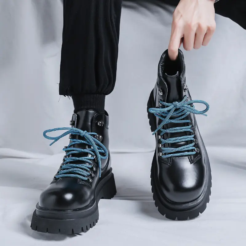 men luxury fashion platform boots black trendy brand designer shoes original leather ankle boot party nightclub motorcycle botas