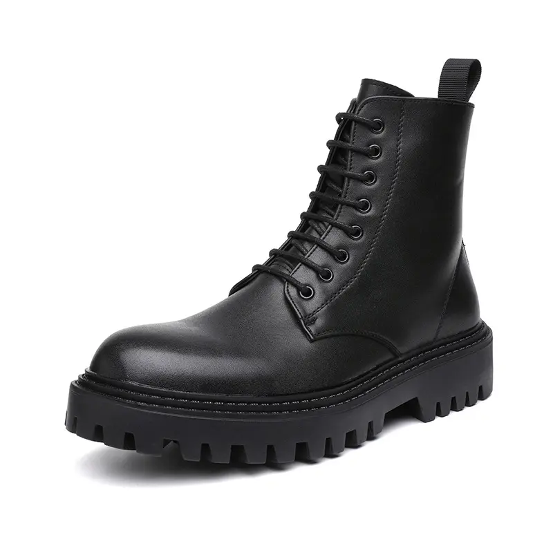 England style men's leisure motorcycle boots lace-up natural leather shoes cowboy platform boot autumn winter short botas hombre