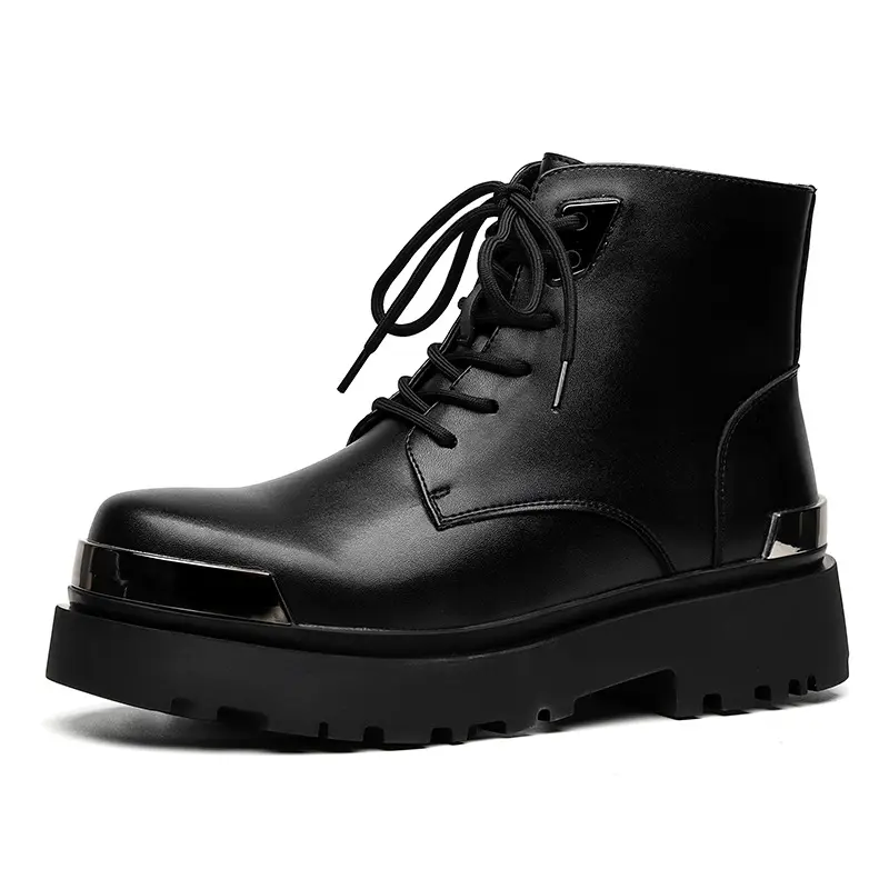 mens fashion platform boots black trendy brand designer shoes party nightclub dress cowboy natural leather boot cool ankle botas