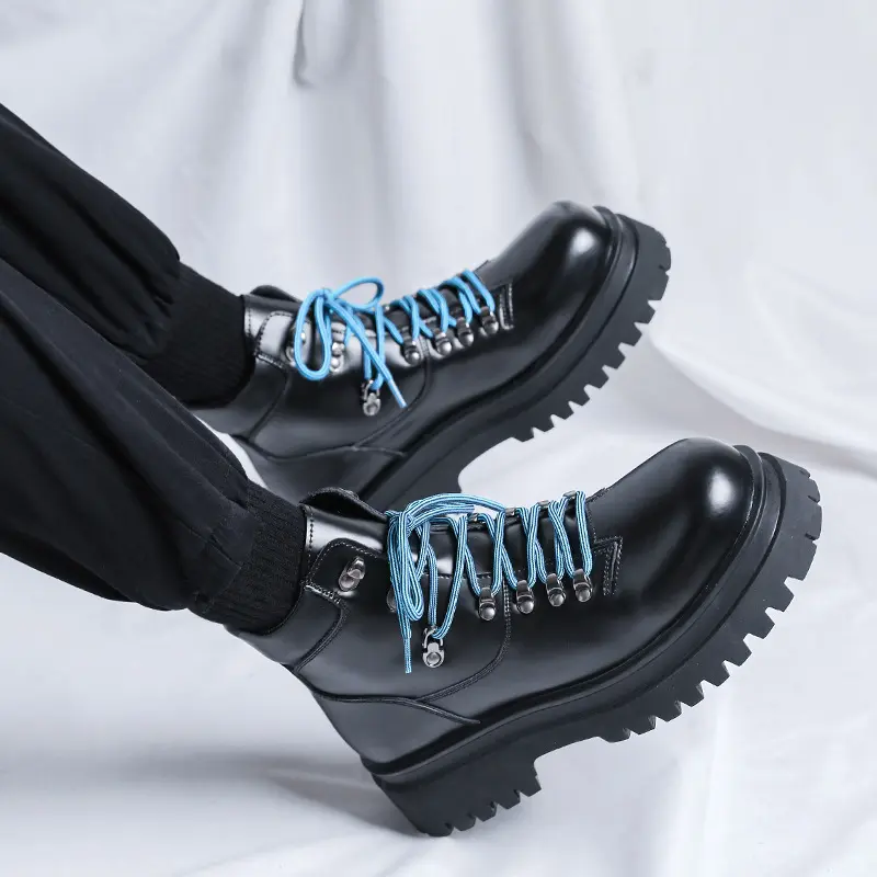 men luxury fashion platform boots black trendy brand designer shoes original leather ankle boot party nightclub motorcycle botas