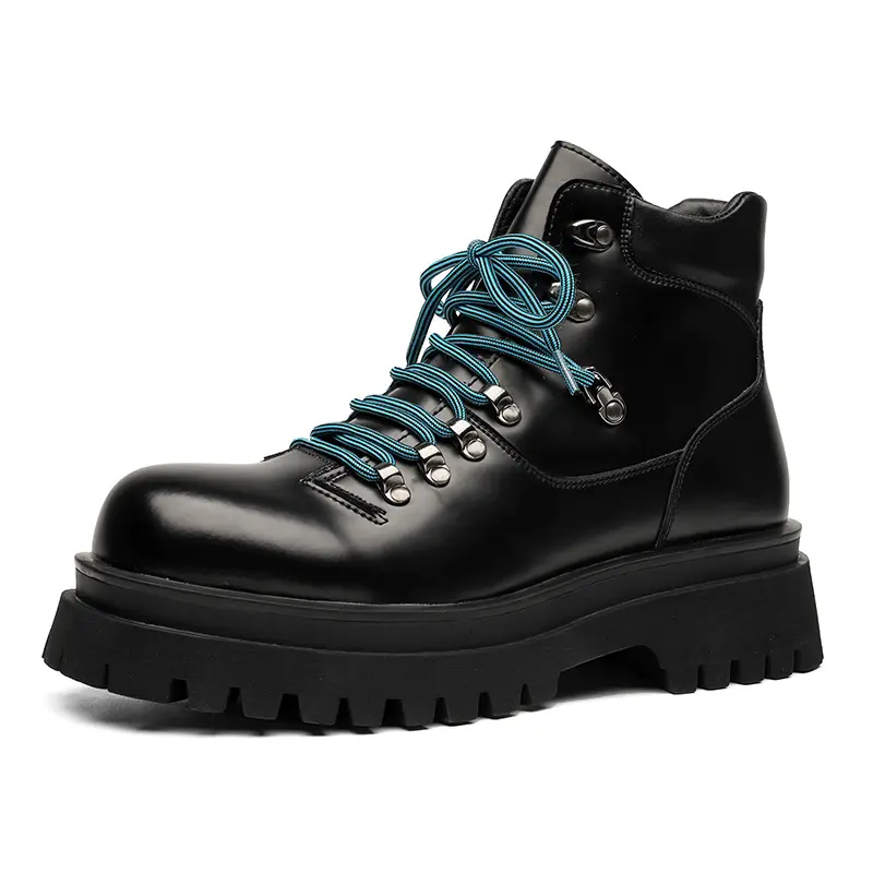 men luxury fashion platform boots black trendy brand designer shoes original leather ankle boot party nightclub motorcycle botas
