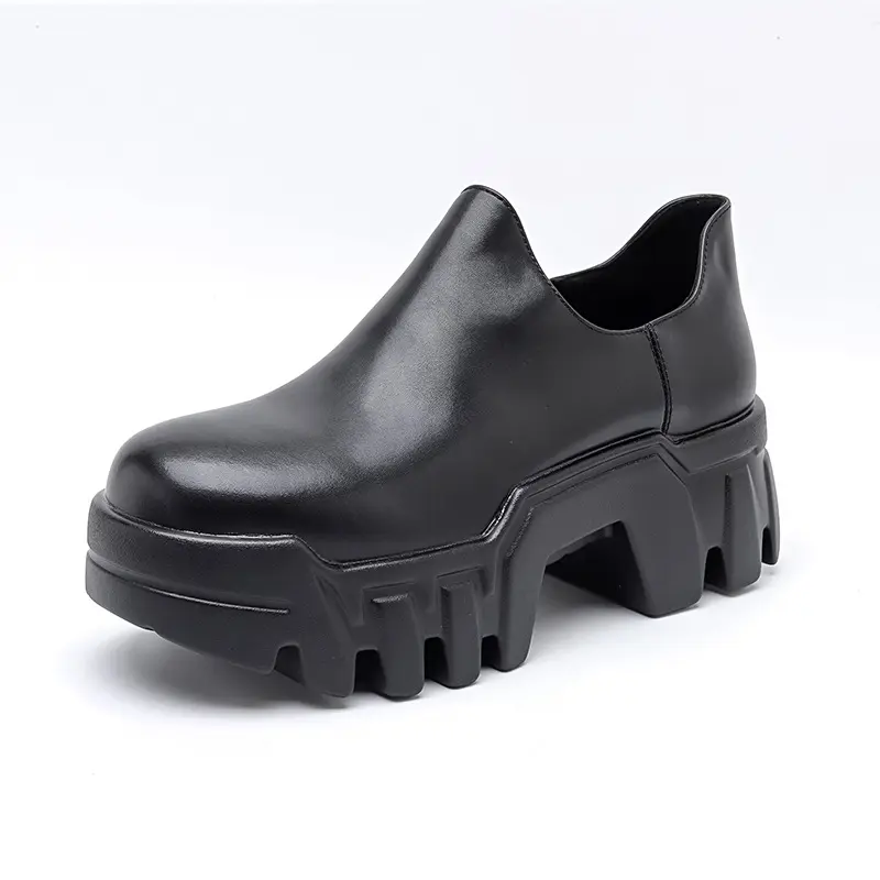 men luxury fashion punk hip hop platform shoes slip-on original leather shoe black trendy summer sneakers designer footwear mans