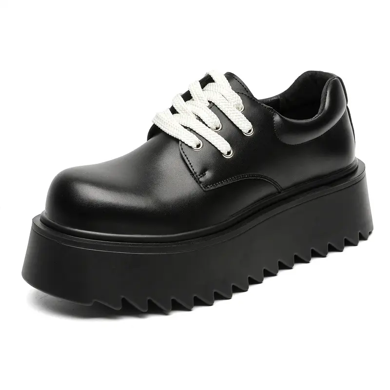 men luxury fashion punk hip hop platform shoes lace-up genuine leather derby shoe black designer sneakers cool stylish footwear