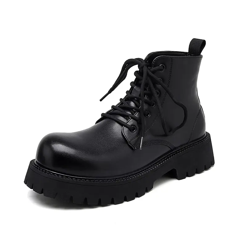 plus size men casual business office original leather boots black trendy lace-up shoes cowboy ankle botas platform autumn winter