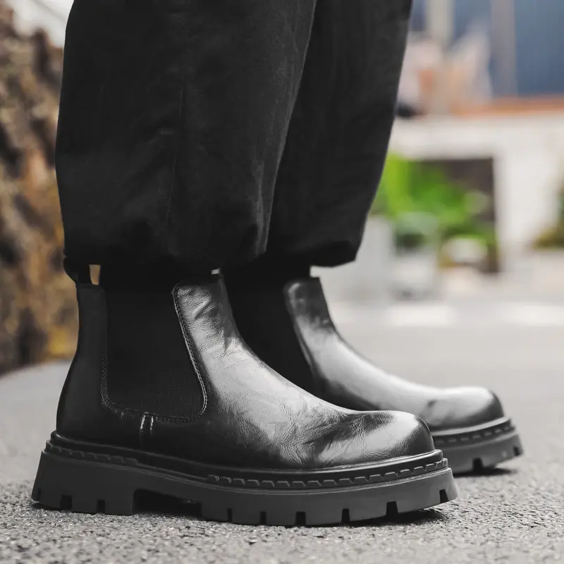 British style mens fashion chelsea boots black stylish original leather shoes cowboy autumn winter boot cool ankle botas hombre