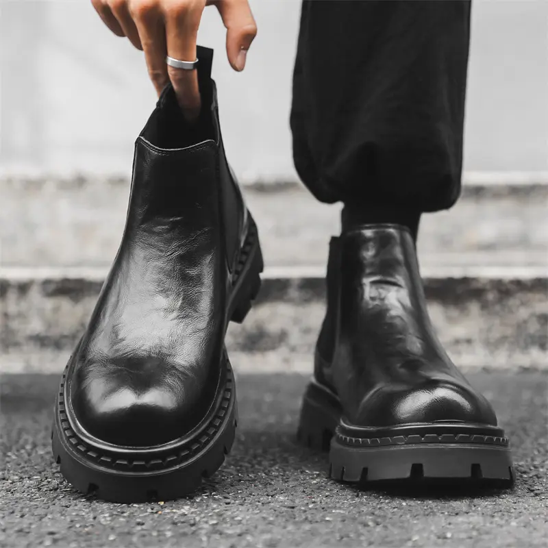 British style mens fashion chelsea boots black stylish original leather shoes cowboy autumn winter boot cool ankle botas hombre