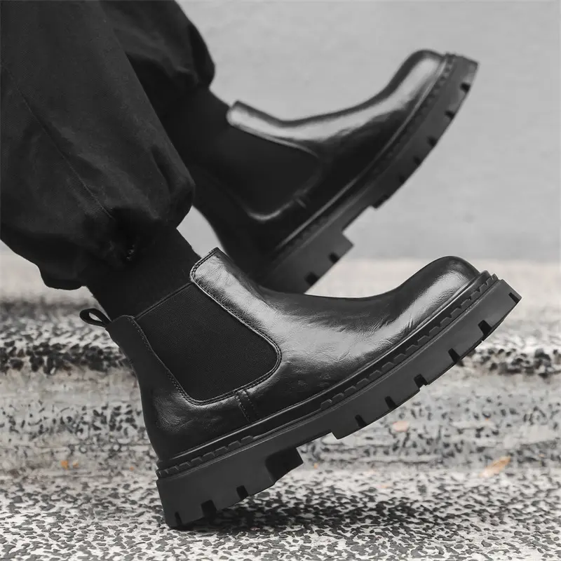 British style mens fashion chelsea boots black stylish original leather shoes cowboy autumn winter boot cool ankle botas hombre